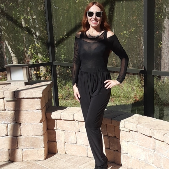 Sabora Pants & Jumpsuits Unique Mesh Front Jumpsuit Size M Poshmark